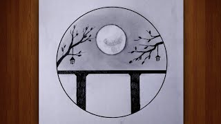 CIRCLE DRAWING - EASY PENCIL DRAWING - How to draw an amazing painting of a tree under moonlight