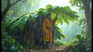 camping in heavy rain building a warm shelter // cooking noodles in heavy rain