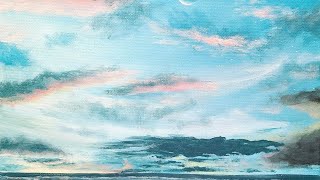 How to paint a Evening Beach with Moon | Acrylic Painting Class