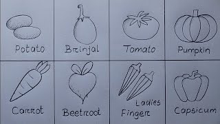 Different types of Vegetables Drawing easy| 8 Different types Vegetable Drawing| Vegetables Chart