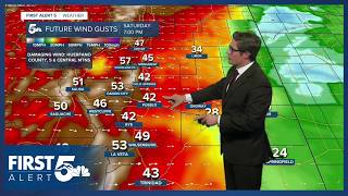 Very high fire danger Saturday with strong wind followed by a cold blast Sunday