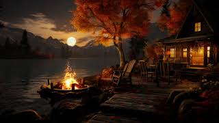 Lakeside Serenity: Embracing Autumn Nights with Crickets' Chorus, Water Sound, Relaxing Nature Sound