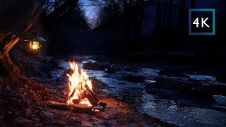 Echtes Lagerfeuer am Fluss 🌙 Langsam in die Dunkelheit | Ruhe zum Schlafen & Entspannen (4K)