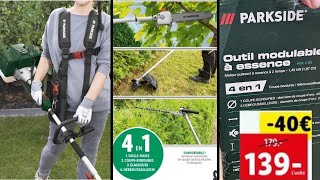 Outil modulable 4 en 1 Parkside Lidl (débroussailleuse, élagueuse, taille haie,...) déballage.