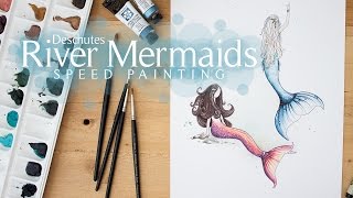 River Mermaid illustration - watercolor speed painting