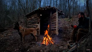 Log Cabin Building in the Woods - Off Grid Living, Overnight Bushcraft Camping, Survival Skills