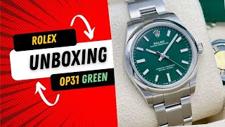 Unboxing Rolex Oyster Perpetual 277200 31mm Green Dial Baton Dial Box Papers 2023