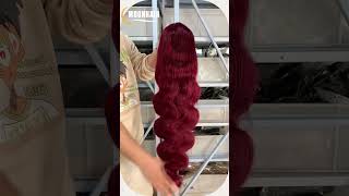 MOONHAIR 13*4 Transparent Lace Full Frontal 99J Burgundy Color Body Wave Wig