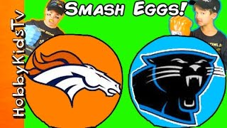 Giant BRONCOS vs PANTHERS Surprise Eggs