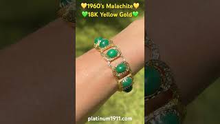 Yellow Gold 1960's 50tcw Cabochon Malachite \u0026 Brushed Gold Bracelet