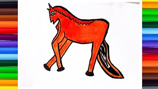 Horse Drawing, painting and coloring for kids & toddlers let's draw  how to draw Horse Drawing
