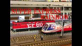 SUPER EXPRESS RAINBOW  14系700番台〈スーパーエクスプレスレインボー〉  EF65  レインボー塗装機  鴨居の上のレイアウトⅡ　鉄道模型　Nscale rail model