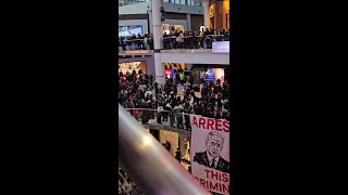 Anti-Israel protesters shout slogans outside Indigo in Toronto's Eaton Centre