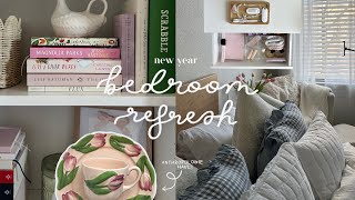 new year bedroom refresh 🌷📖🧹 — bookshelf makeover, clean with me, bathroom updates, closet detox