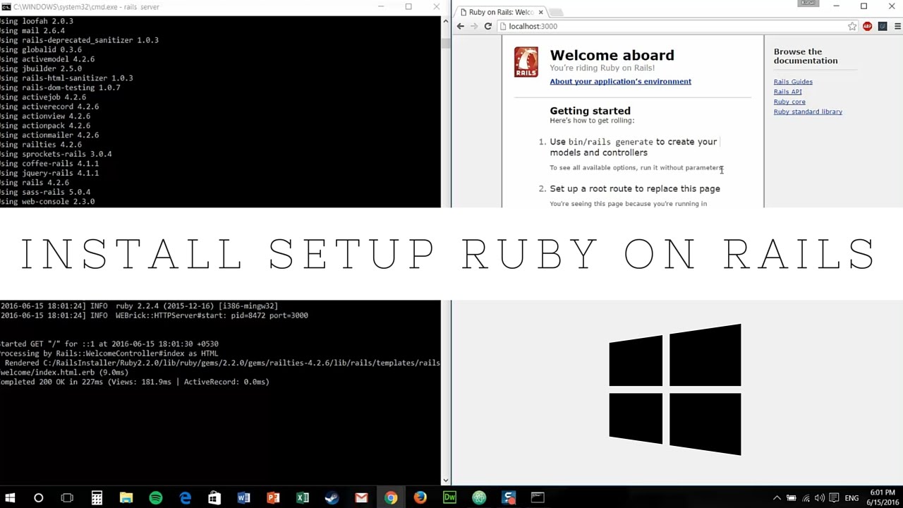 Ruby install Sass. Gem install Rails --no-RI --no-rdoc.