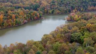 Stunning view of fall colors at Lake Needwood in Rockville, Md.