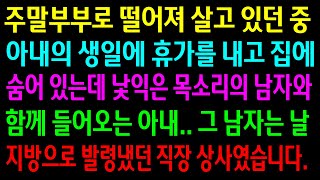 (실화사연)주말부부로 떨어져 살고 있던 중 집에 숨어 있는데 낯익은 목소리의 남자와 함께 들어오는 아내..그 남자는 내 직장 상사였습니다.[신청사연][사이다썰][사연라디오]