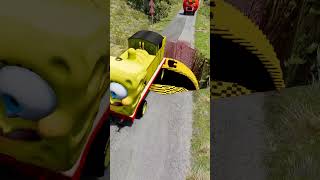 Funny Cars & Lightning McQueen Jump Over Pacman into Giant Pit - BeamNG.Drive