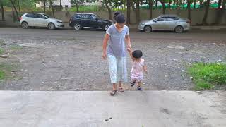 Arnav walking around with his mom (11-07-2020) ( 22 months old)