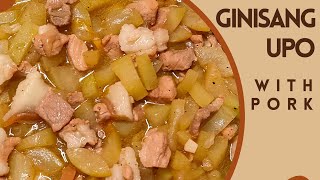 Ginisang upo with pork is a Filipino dish that features sautéed bottle gourd (upo) and pork.