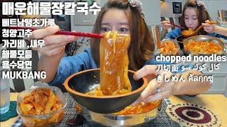 [ENG SUB]매운해물장칼국수 용수당면 베트남땡초가루 청양고추 가리비 먹방 mukbang chopped noodles 刀切面 きしめん كال كوك سو คัลกุกซู