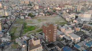 ドローンで空撮　京阪古川橋駅前・再開発工事　2021年8月現在の進行状況