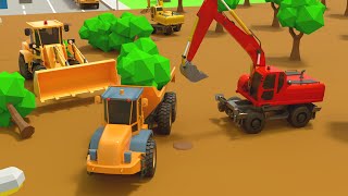 Building a Park with Excavator, Dump Truck \u0026 Bulldozer | 3D Construction Vehicles