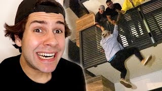 HE WAS HANGING FROM THE BALCONY DRUNK!!