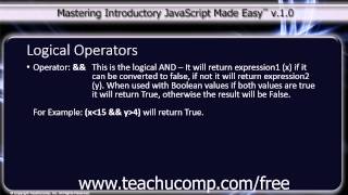 JavaScript Training Tutorial Logical Operators