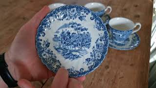 Johnson Bros Blue and White China Coaching Scenes Hunting Country Teacup and Saucer