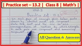 Practice Set 13.2 class 8th maths chapter 13 congruence of triangles Maharashtra state board