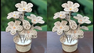 How to Make a Jute Flower With Flower Vase || Best Out Of Waste || Reuse Plastic Cup & Jute Rope
