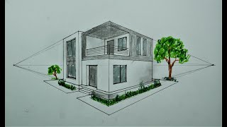 Architecture - How to Draw Modern House in 2 Point Perspective #32