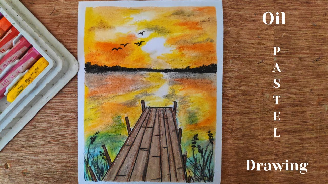 How To Draw Sunset Scenery With Oil Pastels For Beginners Step By Step ...