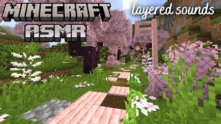 ASMR 🌸the start of my Cherry Blossom town! + layered tapping and mouth sounds | Minecraft