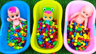 Oddly Satisfying Video | Full of 3 Rainbow BathTubs Candy with M&M's & Magic Slime | Cutting ASMR