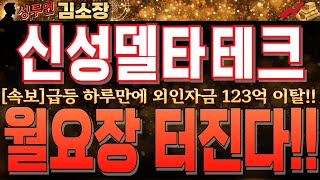 [신성델타테크 주가전망]급등 하루만에 외인자금 123억 전량매도!! 거래량 없는 하락은 허수라고 말씀드렸습니다!! 월요장 9시30분 꼭 기억하시고 必 시청 후 대응하세요!!