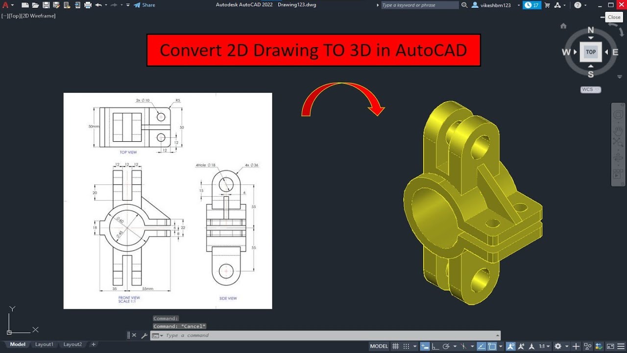 Autocad 2d To 3d Conversion How To Convert 2d Drawing Into 3d Model