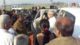 Mangubhai Patel Cabinet Minister for Government of Gujarat leaving Ambada after road improvement ceremony, Navsari, Gujarat, India; 6th January 2012