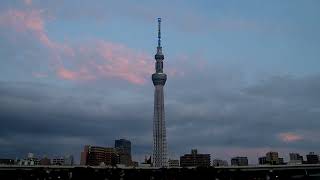 夕焼け　言問橋　☆　東京スカイツリー　ライトアップ　白色レインボー　♬　Tokyo Skytree 10th Anniversary　東京スカイツリータウン　開業10周年　2022年8月26日