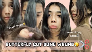 Butterfly Haircut at Home Gone Wrong😭|| Evil Hour #entertainment #butterflyhaircut