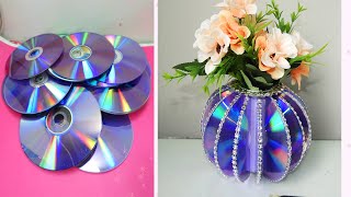 Como hacer un FLORERO con CDS RECICLADOS🌺 Ideas decorativas DIY