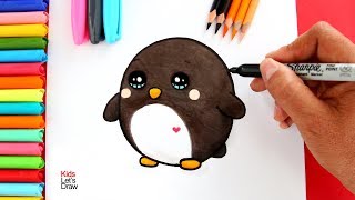 Cómo dibujar un PINGÜINO Kawaii | How to Draw a Cute Penguin Easy