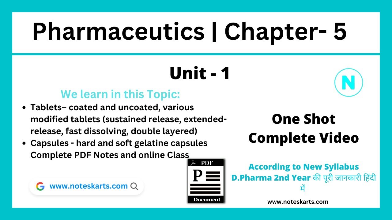 Chapter 5 Tablet Capsule Complete Lecture Notes D Pharma 1st Year