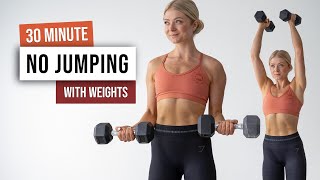 30 MIN NO JUMPING ALL STANDING HIIT With Weights - No Repeat, Low Impact Home Workout