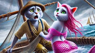 Poor Mermaid Cat Saved By Handsome Cat  #cat #cute #ai  #catlover #catvideos #aiimages