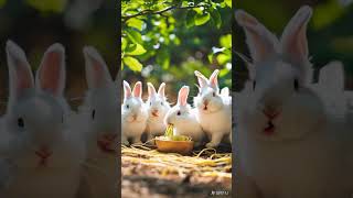 Cute rabbit eating noodles