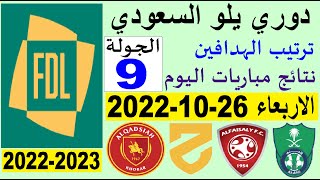 ترتيب دوري يلو الدرجة الأولى السعودي بعد مباريات اليوم الاربعاء 26-10-2022 في الجولة 9 التاسعة