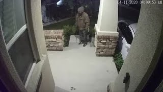 RAW: Surveillance Video Shows Masked Suspect With Machete Outside Brentwood Home