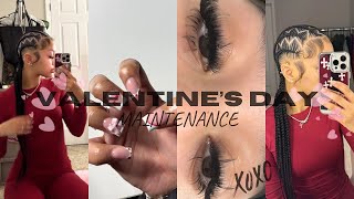 Valentines Day Maintenance Vlog! themed nails, stitch braids, lash extensions, toes